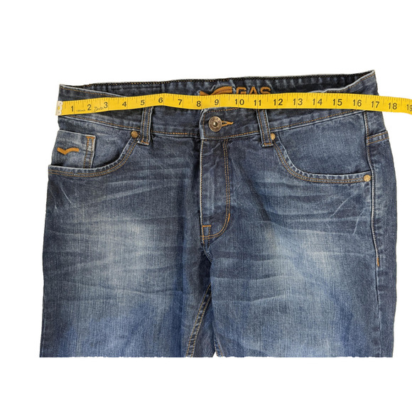 Gas Distressed Jeans Mens 36x34 Blue Denim Straight Leg Faded Back Pocket Hit - Picture 5 of 8